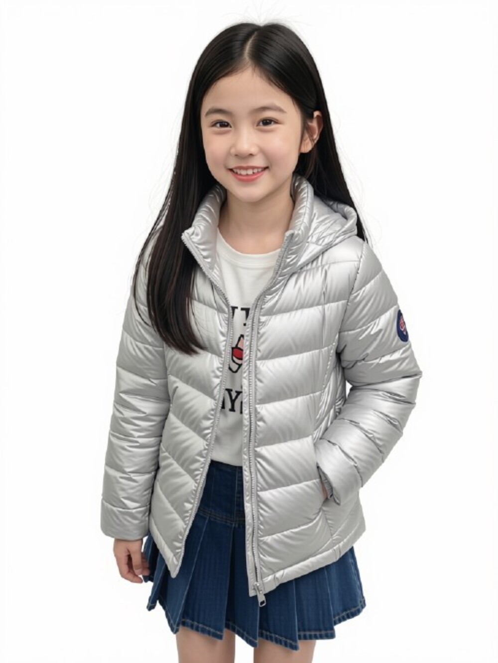 Monguun Teens Silver Metallic Hooded Puffer Jacket Girls Size 7-8 Lightweight...